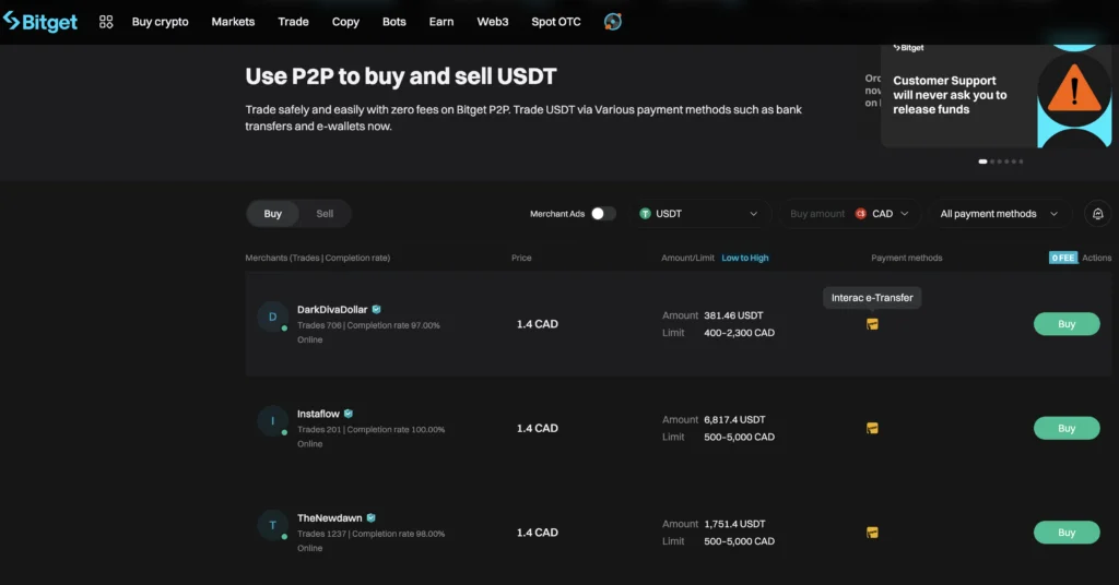 P2P marketplace on Bitget